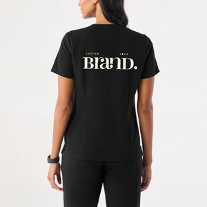 ชุดยูนิฟอร์มพยาบาลแบบสครับสำหรับผู้หญิง คอวี รับสกรีนโลโก้ เสื้อและกางเกงสครับมีกระเป๋า ผ้าฝ้าย ชุดสครับสำหรับโรงพยาบาล - Product Image 5