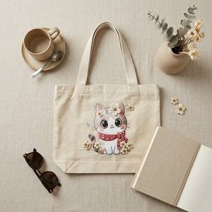 Bolsa de Mano de Lona de Algodón Bordada con Diseño de Gatito, Priglob Exim, Estilo Elegante, Abertura Superior, Bolsa de Compras para Todas las Temporadas - Product Image 5