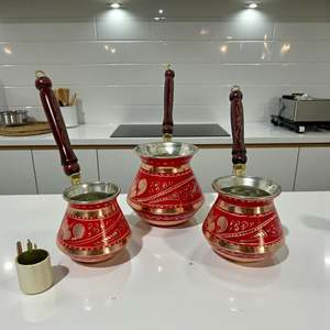 Three-Piece Copper Enamelled Square Coffee Pot Set for Tea and <b>Drinkware</b> Composed of Glass Ceramic <b>Plastic</b> Metal - Product Image 4