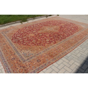 Alfombra turca vintage extragrande de 11.2x16.7 pies (341x510 cm), alfombra con motivos de plantas y árboles rojos - Product Image 2