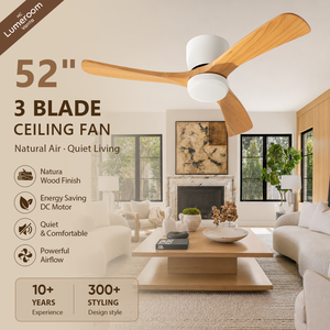52 Inch 3 Blade <b>Ceiling</b> Fan with <b>Light</b> and <b>Remote</b>, Modern Wood <b>Ceiling</b> Fan with Quiet DC Motor for Living Room - Product Image 1