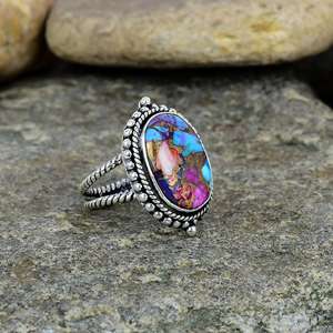 Anillo fino Vintage de la mejor calidad para mujer, mezcla de plata de ley 925 sólida, ostra turquesa, 10x14mm, ajuste de bisel, joyería hecha a mano - Product Image 4