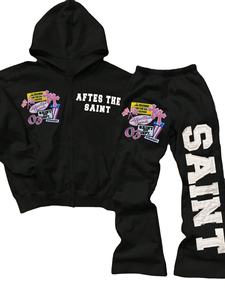 Conjuntos de Sudadera y Pantalones Deportivos de Felpa Francesa al por Mayor OEM, con Parches y Apliques Desgastados, Unisex, Pantalones Deportivos Anchos y Sudadera con Capucha, Traje Deportivo Personalizado - Product Image 2