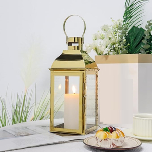 Proveedores al por mayor de linterna de decoración dorada de acero inoxidable linterna decorativa de boda decoración interior al aire libre linternas de metal - Product Image 6