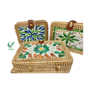 Handmade Rattan <b>Bag</b> With Mother Of Pearl Inlay For Elegant <b>Women</b> - Product Image 4