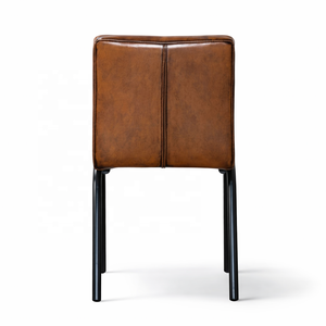 Chaise de salle à manger en cuir véritable avec structure en métal |   Sièges pour restaurant bistro industriel |   Revêtement côtelé vintage pour hôtels et villas - Product Image 2