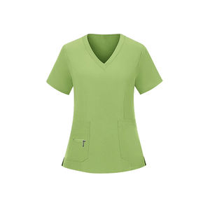 ชุดยูนิฟอร์มพยาบาลแบบใหม่ล่าสุด ไซส์ใหญ่ คอวี สีเขียว แขนครึ่งตัว เป็นมิตรกับสิ่งแวดล้อม ป้องกันแบคทีเรีย - Product Image 2