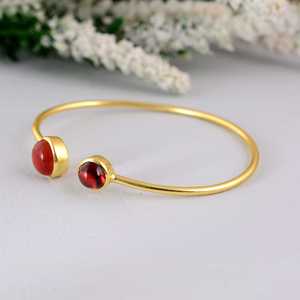 New Arrival Best Boho Gemstone Cuff Bangle Minimalist Brass <b>Bracelet</b> for Women 18k Gold Plated Gemstone Bangle Wholesale/OEM/ODM - Product Image 4