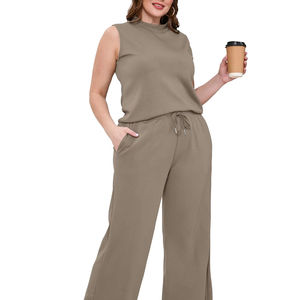 Algodón orgánico Poliéster vintage lavado liso Fabricantes al aire libre esencial Pullover básicos Fleece mezclado 2 piezas conjunto mujeres - Product Image 4