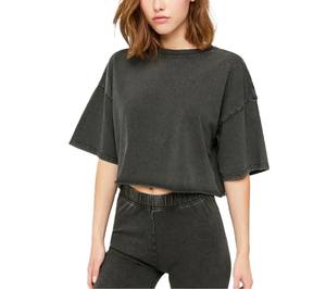 Recién llegado, blusa para mujer, Camiseta corta lisa de algodón para mujer, camiseta recortada informal de manga corta de verano para deporte de gimnasio - Product Image 5