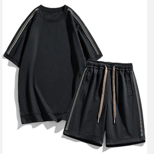 Top qualité été deux pièces hommes ensemble court 100% coton hommes Baggy court col rond t-shirt ensembles hommes haut et short ensemble - Product Image 6