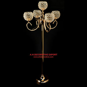 อลูมิเนียมเงาจบที่มีคุณภาพสูงตกแต่งเทียนยืนด้วยคริสตัลลูกปัดเชิงเทียนยืน - Product Image 2