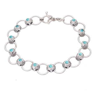 Joyería de moda al por mayor precio a granel bohemio diseño minimalista hecho a mano plata Comp turquesa pulsera de eslabones de la India - Product Image 1