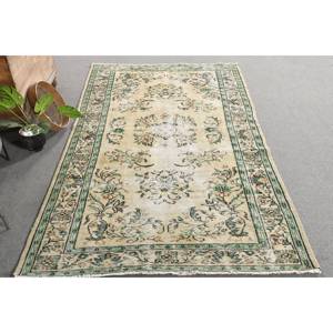 Vintage Beige Vert 5.3 X 9ft Tapis Turc Fait À La Main Rectangulaire Couloir Motif pour Salon Chevet Fait Bambou Soie Polyester - Product Image 4