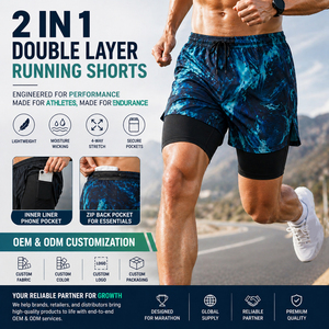 Pantalones Cortos Deportivos de Dos Capas para Hombre, Pantalones Cortos de Gimnasio para Entrenamiento de Maratón, Senderismo al Aire Libre, Secado Rápido, Pantalones Cortos Casuales de Fitness - Product Image 3