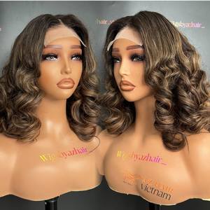 Full Cuticle Aligned Colored Curly Wig with Bouncy <b>Highlight</b> for Swiss Transparent Lace Virgin Vietnamese Human Hair Vendors - Product Image 2