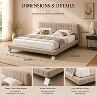 Lit rembourré moderne en crème avec tête de lit matelassée au design écologique et pieds en métal
