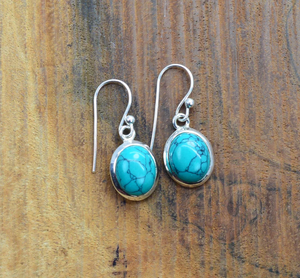 Top qualité bleu Turquoise 925 solide en argent Sterling pierres précieuses forme ovale crochet boucles d'oreilles décembre pierre de naissance bijoux faits à la main - Product Image 4