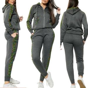 Ropa de calle personalizada French Terry Sweat Suit mujer Puff estampado recortado Zip up Hoodie y Jogger pantalones de chándal conjunto mujer chándal - Product Image 2