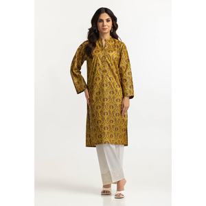 Camisa de Rayón con Estampado Floral Dorado IUSTK-280, Silueta Recta con Elegante Diseño de Césped - Product Image 1