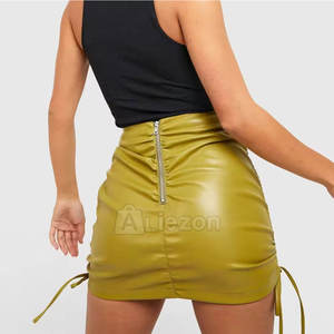Elegant <b>Mini</b> Women <b>Leather</b> <b>Skirt</b> With Belt High Waist Pu Women <b>Leather</b> <b>Skirt</b> For Ladies In Low Moq - Product Image 2