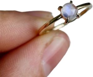 Anillo de mujer, piedra lunar arcoíris Natural, piedra preciosa, piedra natal de junio, joyería hecha a mano mínima delicada, anillo de Plata de Ley 925 - Product Image 4