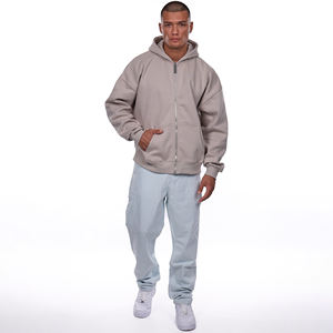 Personnalisé 450g Lourd Vintage Surdimensionné Fermeture Éclair À Capuche Hommes Soleil Délavé Déchiré Coton Hiver Polaire Impression Motif Brodé Technique - Product Image 4