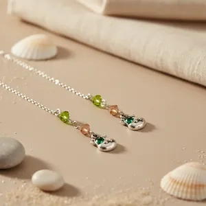 Boucles d'oreilles en argent 925 avec breloque vache, pierre précieuse verte, rhodié, motif géométrique, pour fiançailles, mariage, anniversaire, fête, cadeau religieux, perle - Product Image 2