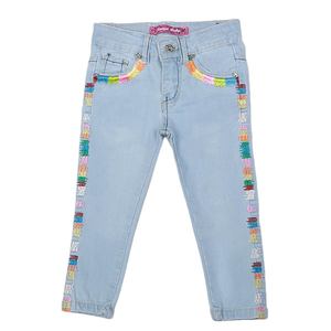 Girls Strip Denim Pant - <b>Light</b> Blue - Product Image 1