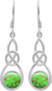 Pendientes de piedras preciosas turquesas, pendientes de forma redonda de Plata de Ley 925 sólida para mujeres y niñas, Pendientes colgantes, joyería estampada 925 - Product Image 4