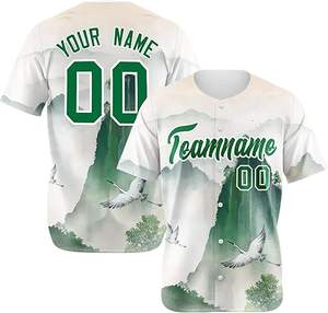 Camisetas de Béisbol Personalizables con Cuello en V y Botones, Blancas y Verdes, de Alta Calidad, 100% Poliéster, Transpirables, para Adultos - Product Image 1