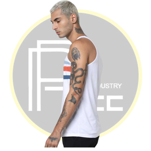 Débardeur en coton blanc pour hommes à rayures bleues et rouges sans manches gilet d'été décontracté Streetwear vêtements de fitness légers - Product Image 4