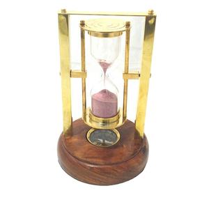 Temporizador de arena con marco de madera decorativo de latón náutico de moda superior con vidrio transparente y arena blanca con esmalte de Color Natural - Product Image 5