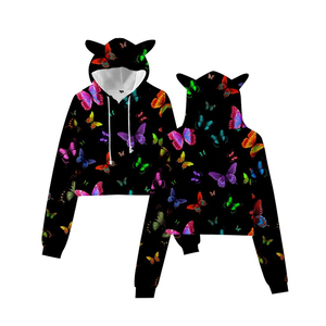 Sudadera corta con capucha para mujer, de alta calidad, con logotipo personalizado, sin pedido mínimo, Top corto de gran tamaño, Jersey - Product Image 4