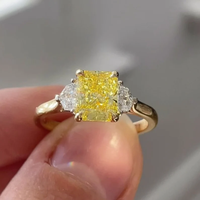 Bague de mariage de 3 ct en or blanc 14 carats, couleur jaune vif, forme rayonnante, diamant cultivé en laboratoire.