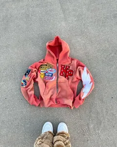 Moda Y2k Harajuku Retro chaqueta letra bordada cremallera sudadera Vintage hombres moda versátil Sudadera con capucha de gran tamaño - Product Image 4