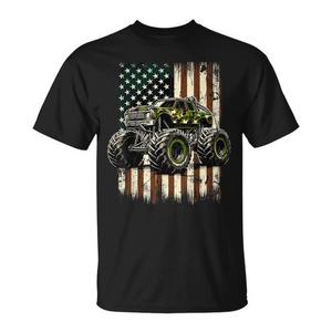 T-shirt Monster Trucks con bandiera USA, design promozionale per il 4 luglio - Product Image 1