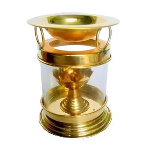 Brûleur d'encens industriel moderne en laiton avec couvercle en verre protecteur, artisanat pour la décoration de Noël - Product Image 1