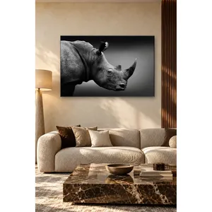 Impression sur toile de profil de rhinocéros noir et blanc Fida - Product Image 5