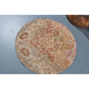 พรมตุรกีวินเทจคลาสสิกสีส้มสีเบจ2.3ft x 2.3ft ผ้าขนสัตว์เย็บปะติดปะต่อกันผ้าวิสโคสห้องนั่งเล่นยางทรงสี่เหลี่ยมผืนผ้าห้องโถง - Product Image 4