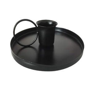 Top Trending <b>Candle</b> Holder Metal Creative Round Shape Candlestick With Handle for Tabletop Wedding Party Decoration <b>Black</b> Coated - Product Image 1
