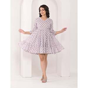 Vestido de Algodón Blanco Personalizado, Transpirable, con Estampado Butta Block, Cintura Imperio, Estilo Casual para Fiestas y Salidas Diurnas, Talla XS, Largo hasta el Suelo - Product Image 4