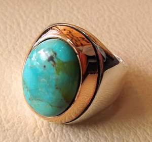 Anillo de Plata de Ley 925 con Turquesa Natural de Arizona, Piedra Natalicia de Diciembre, Estilo Otomano, para Hombre, Venta al por Mayor - Product Image 5