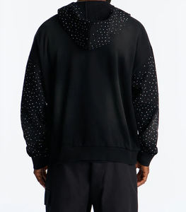 Sudadera con Capucha para Hombre, 100% Algodón, con Pedrería, Lavado Ácido, Talla Grande, Cierre Completo, Personalizada, Gruesa, con Hombros Caídos - Product Image 2