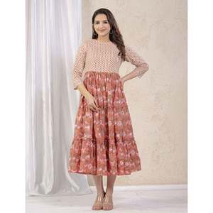 Vestido Anarkali de Algodón Estampado Color Durazno, Salwar Kameez Étnico Indio, Tela de Georgette Pesada, Estilo Pakistaní, Prendas de Fiesta Cosidas - Product Image 3