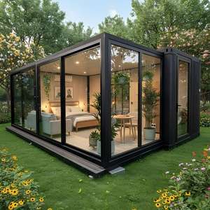 <span class=keywords><strong>บ้าน</strong></span>สำเร็จรูปคอนเทนเนอร์ขนาด 20 ฟุต แบบพับเก็บได้เพื่อการขนส่ง พร้อมลิ้นชักเลื่อนออกได้ ขยายได้ด้วยปีกเดี่ยว และกระจกตกแต่ง - Product Image 1