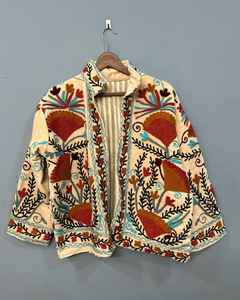 Suzani เสื้อแจ็กเก็ตปักลายกำมะหยี่, เสื้อโค้ท suzani ผ้าฝ้ายสีเขียวปักด้วยมือลายดอกไม้สำหรับฤดูใบไม้ร่วง - Product Image 3