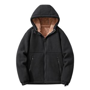 Abrigo de invierno para hombre, Chaqueta de punto con capucha gruesa y cálida de talla grande, chaqueta informal con cremallera y soporte de lana Polar calentada teñida Lisa OEM - Product Image 6