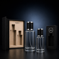 Flacon de parfum en verre de luxe 30ml 50ml 100ml, flacon de parfum rond vide, flacon de parfum en verre transparent imprimé à l'écran, boîte de parfum en verre transparent