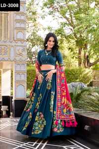 Nuevo diseñador de ropa de boda y Festival para mujer, seda pesada Tussar con estampado y trabajo de lámina Lehenga Choli con el precio más bajo - Product Image 4